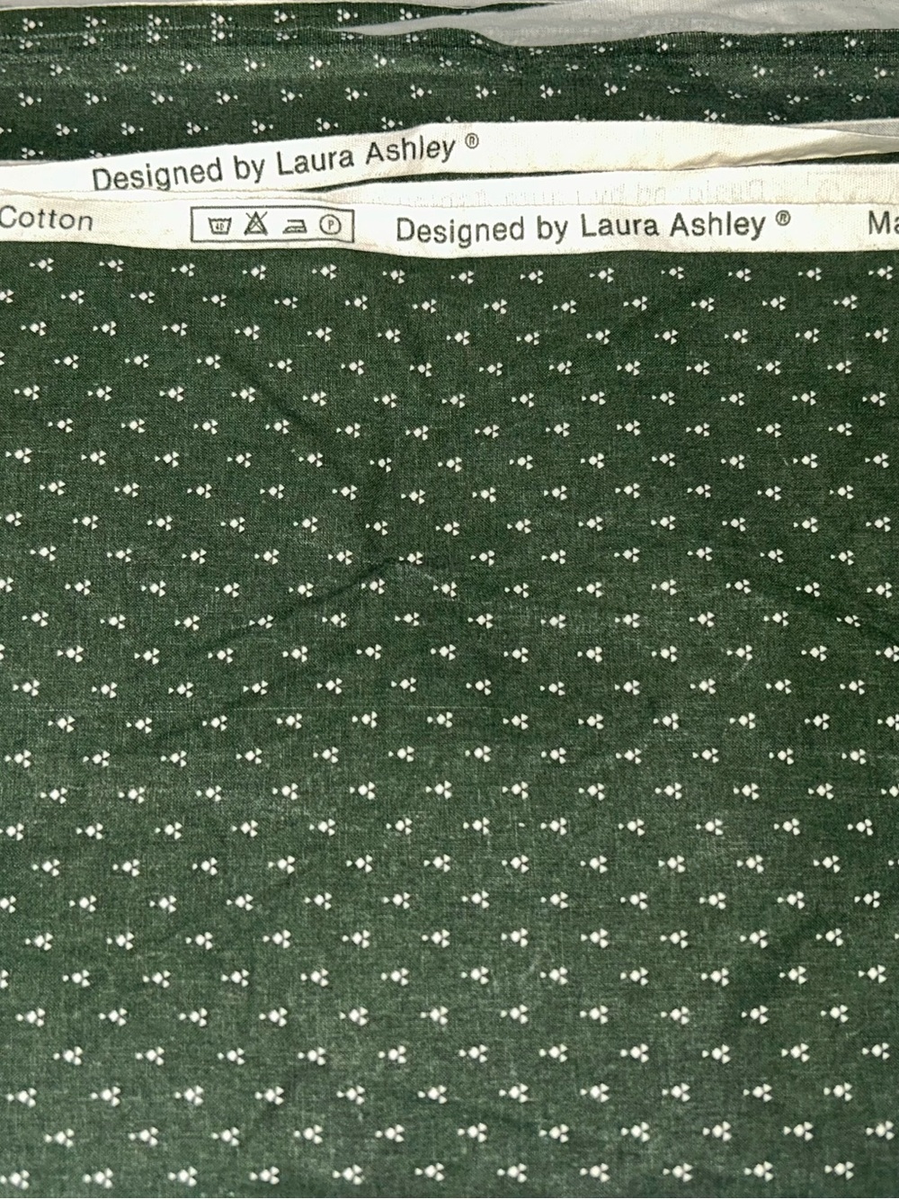 Vintage Laura Ashley fabric forest green and cream 6 + yards x 44” cotton